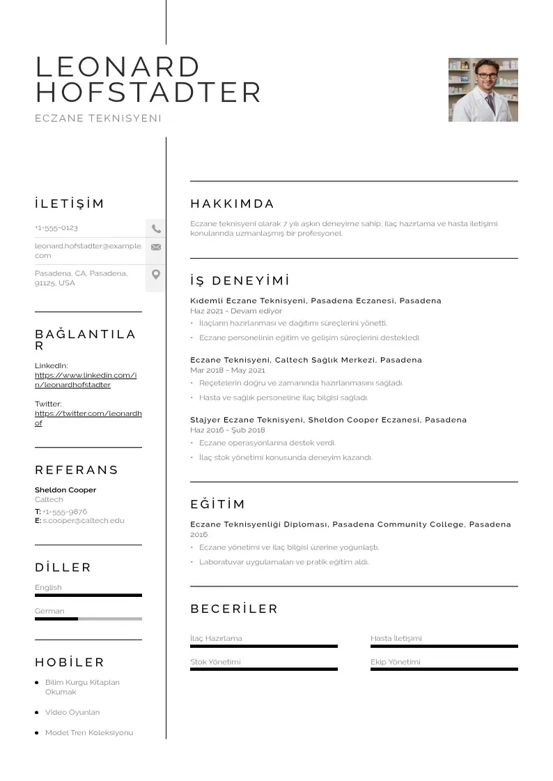 Vienkārša Eczane Teknisyeni  CV piemērs
