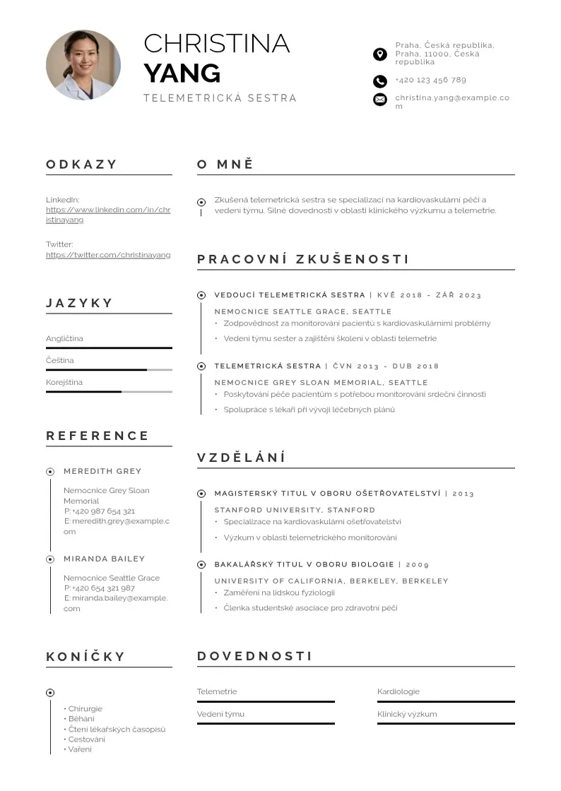 Profesionāla Telemetrická sestra  CV veidne