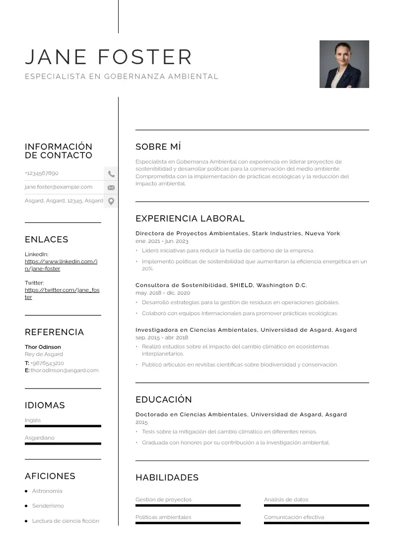 two column especialista-en-gobernanza-ambiental resume example