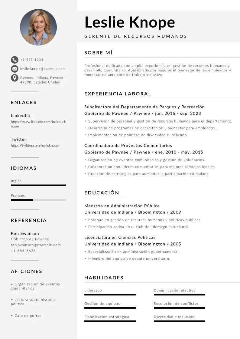 two column cv-gerente-de-recursos-humanos resume example