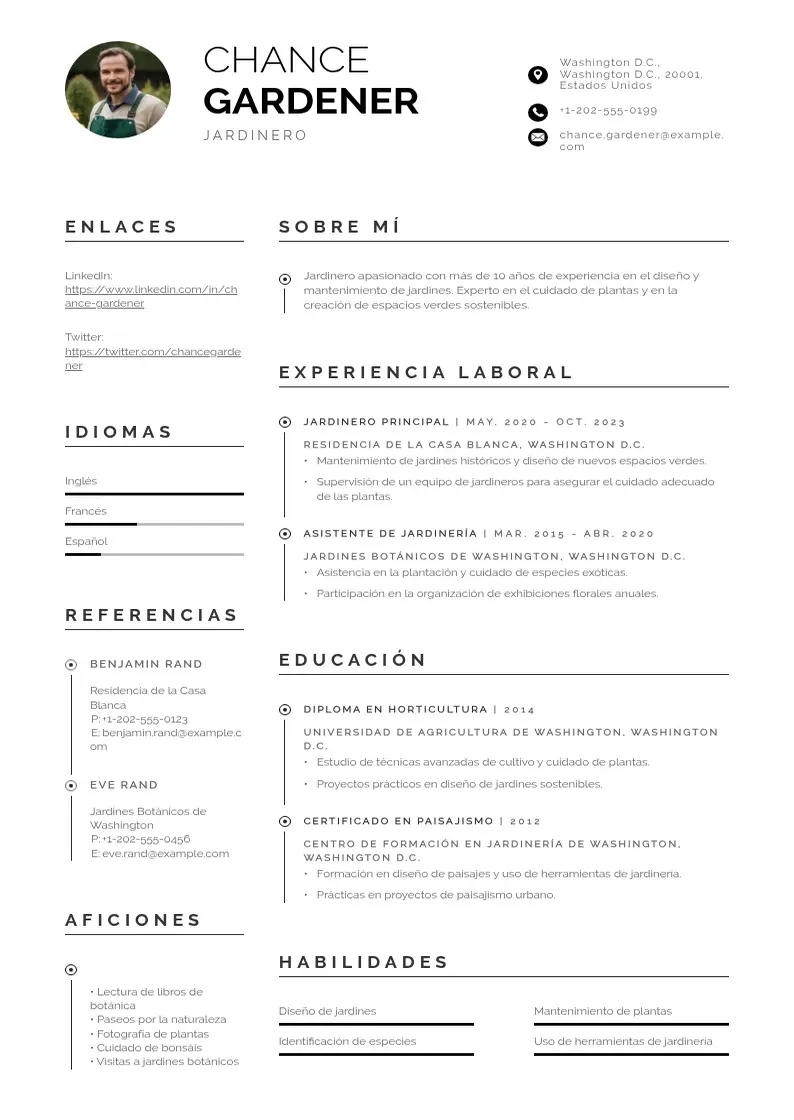 two column cv-jardinero resume example