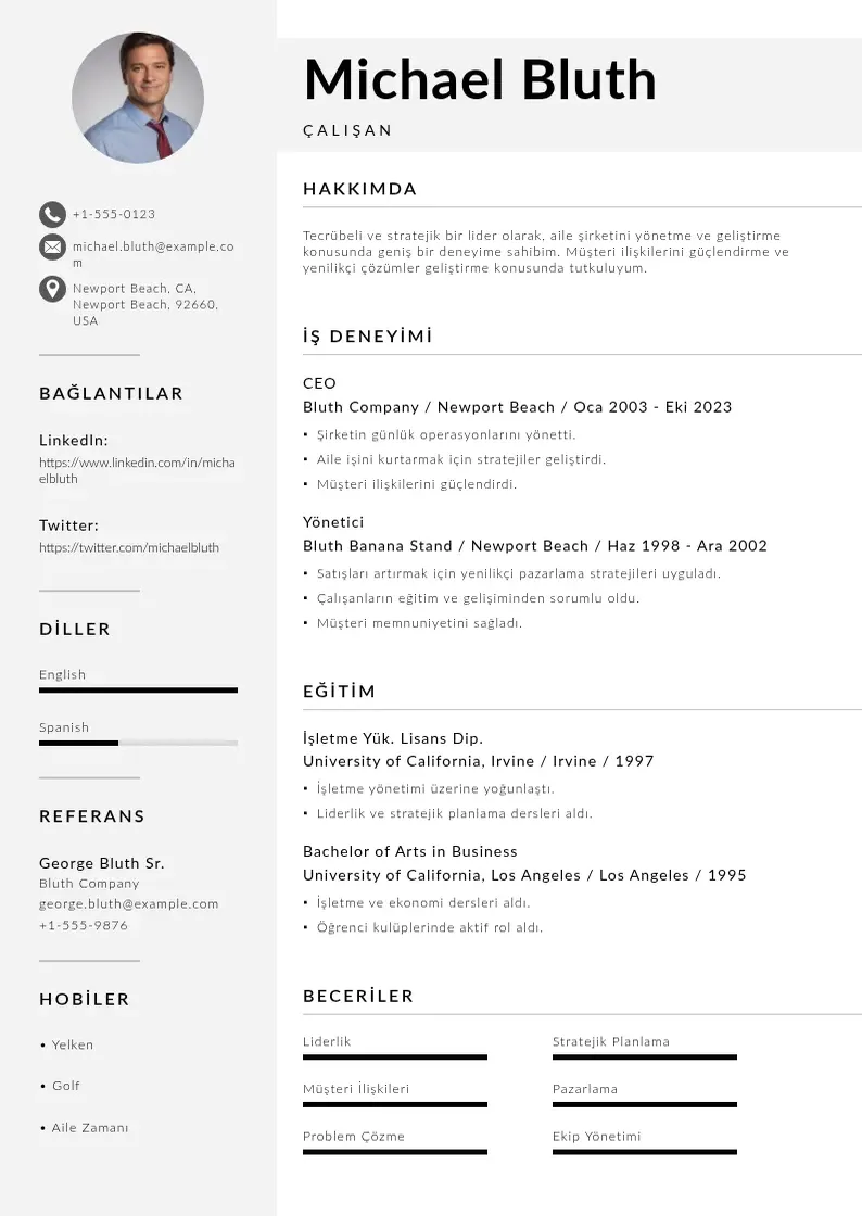 Mūsdienīga Çalışan  CV veidne