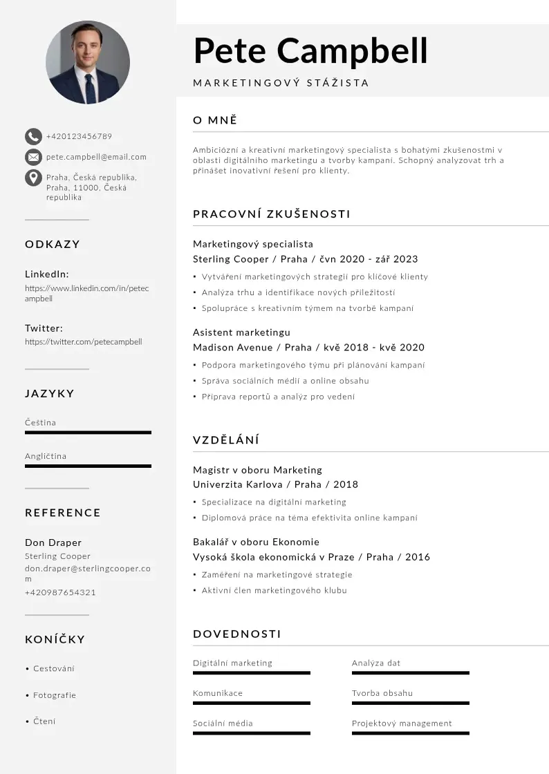 Mūsdienīga Marketingovy stazista zivotopis CV veidne