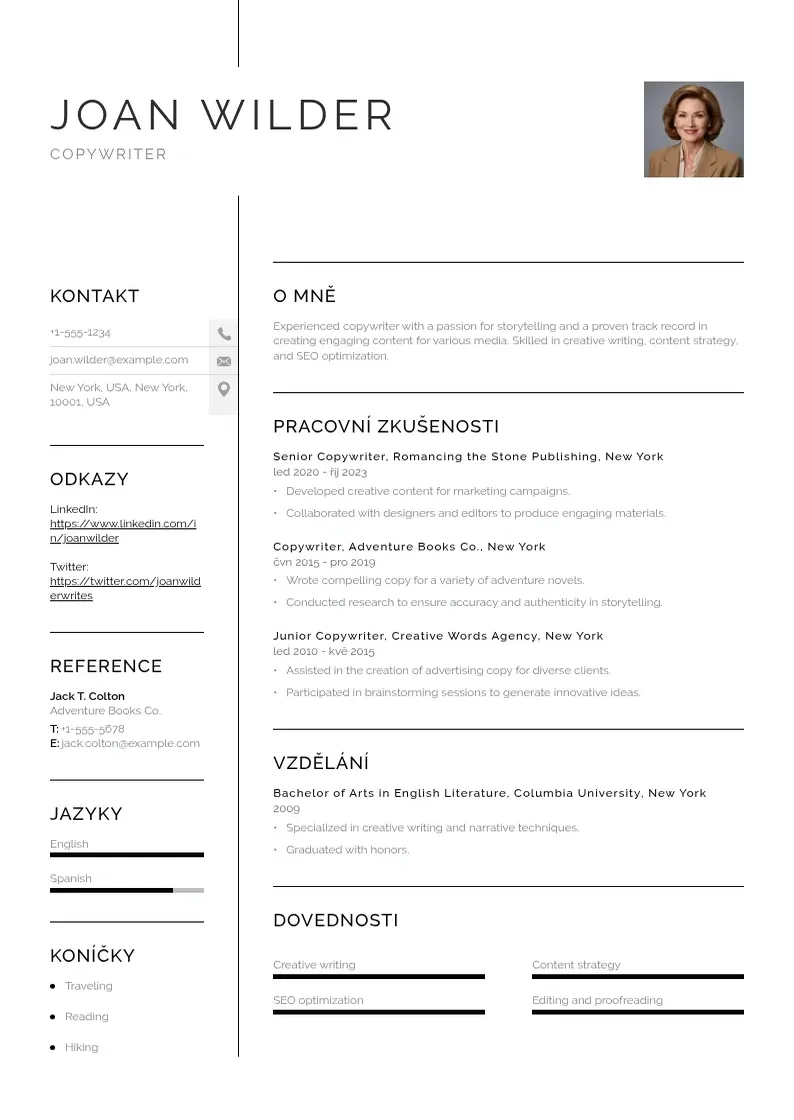 Vienkārša Zivotopis copywriter CV piemērs