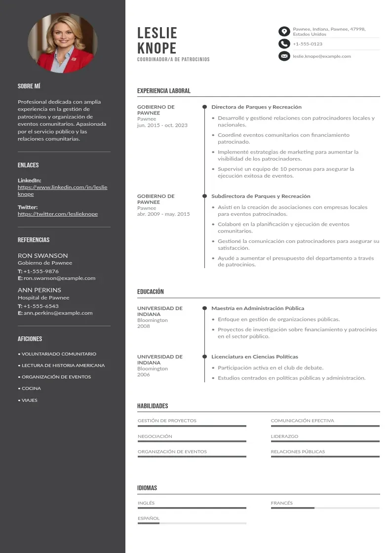 two column coordinadora-de-patrocinios resume example