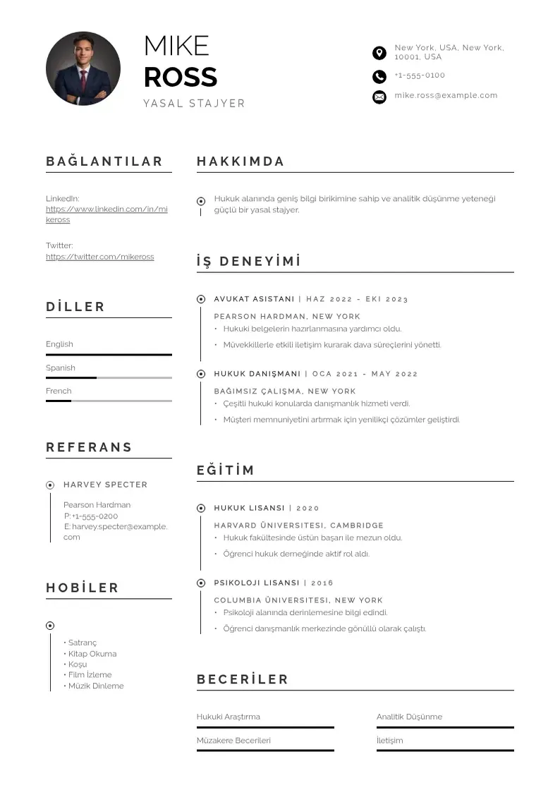 Profesionāla Yasal stajyer  CV veidne