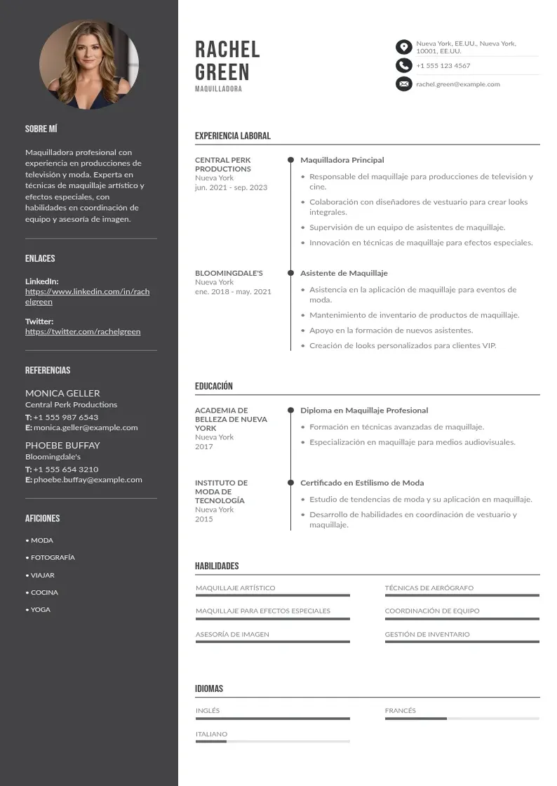 two column maquilladora resume example
