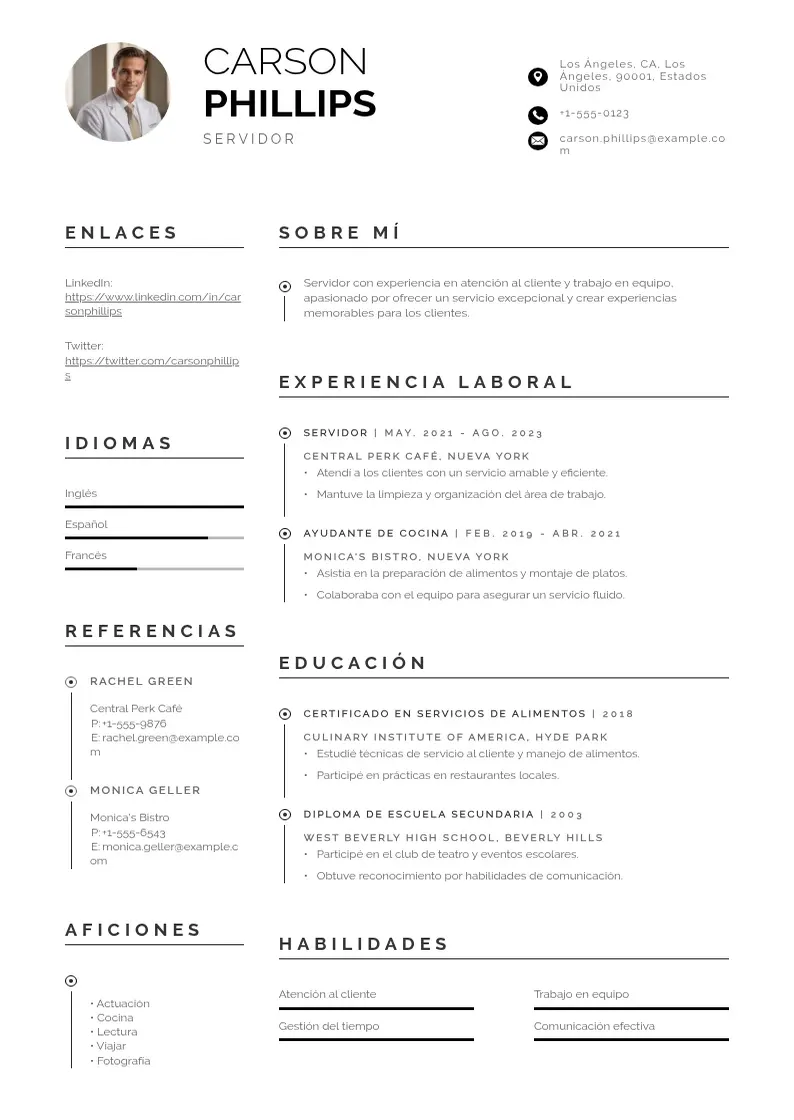 two column cv-servidor resume example