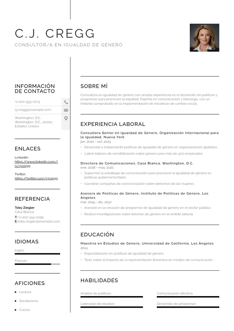 two column consultora-en-igualdad-de-genero resume example
