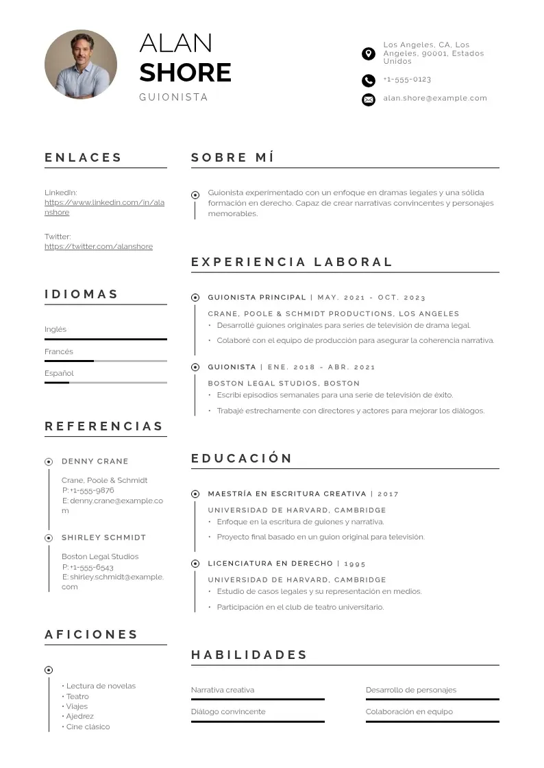 two column cv-guionista resume example