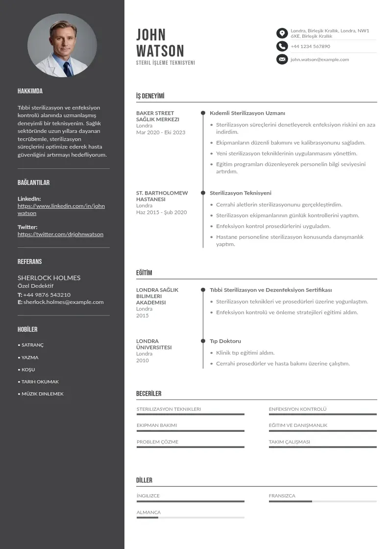 Divu kolonnu Steril İşleme Teknisyeni  CV piemērs