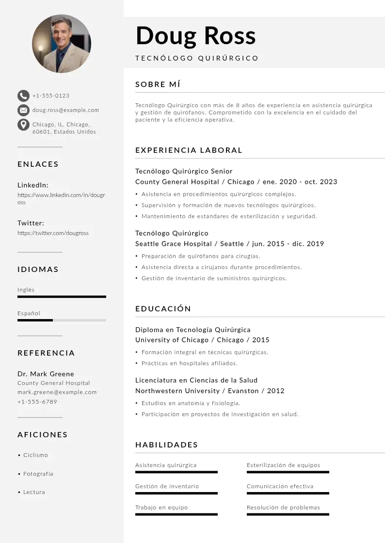 two column tecnologo-quirurgico resume example