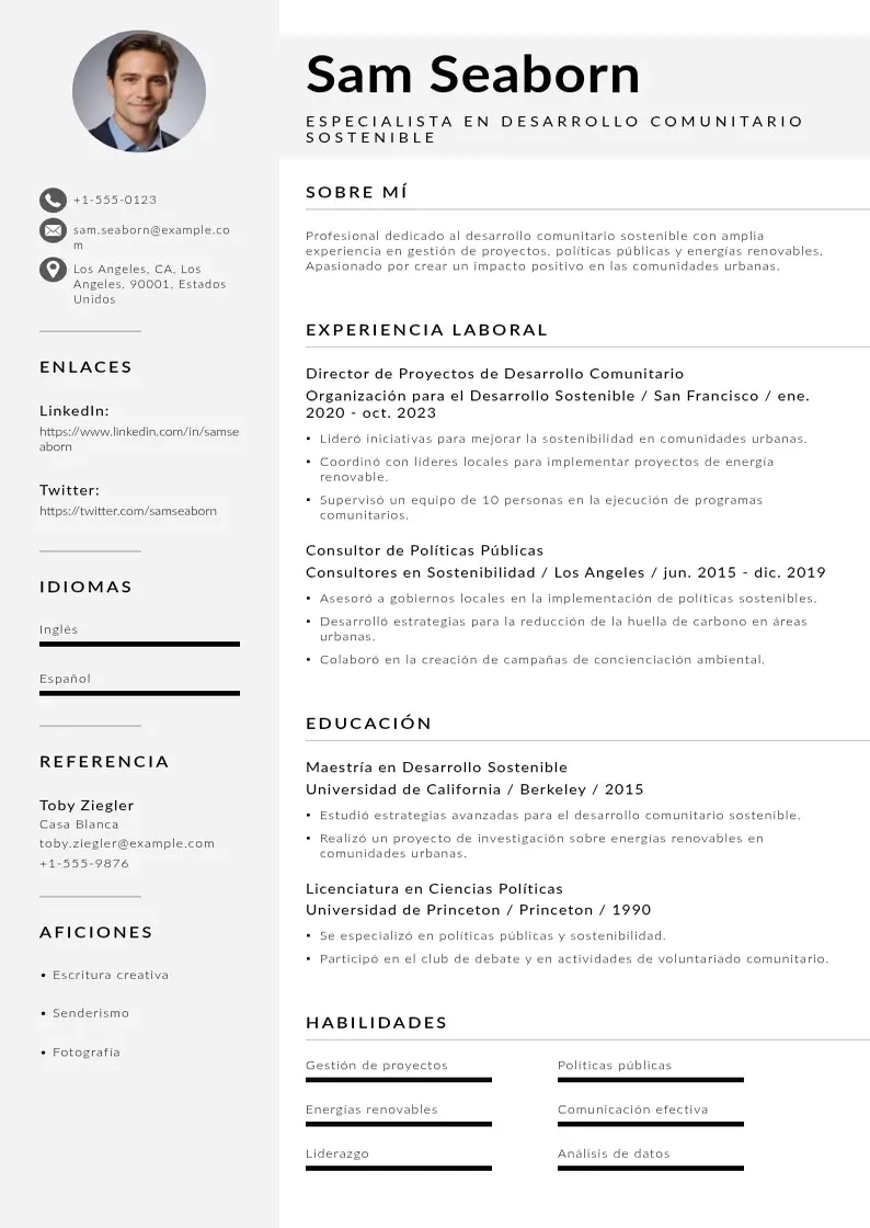 two column especialista-en-desarrollo-comunitario-sostenible resume example