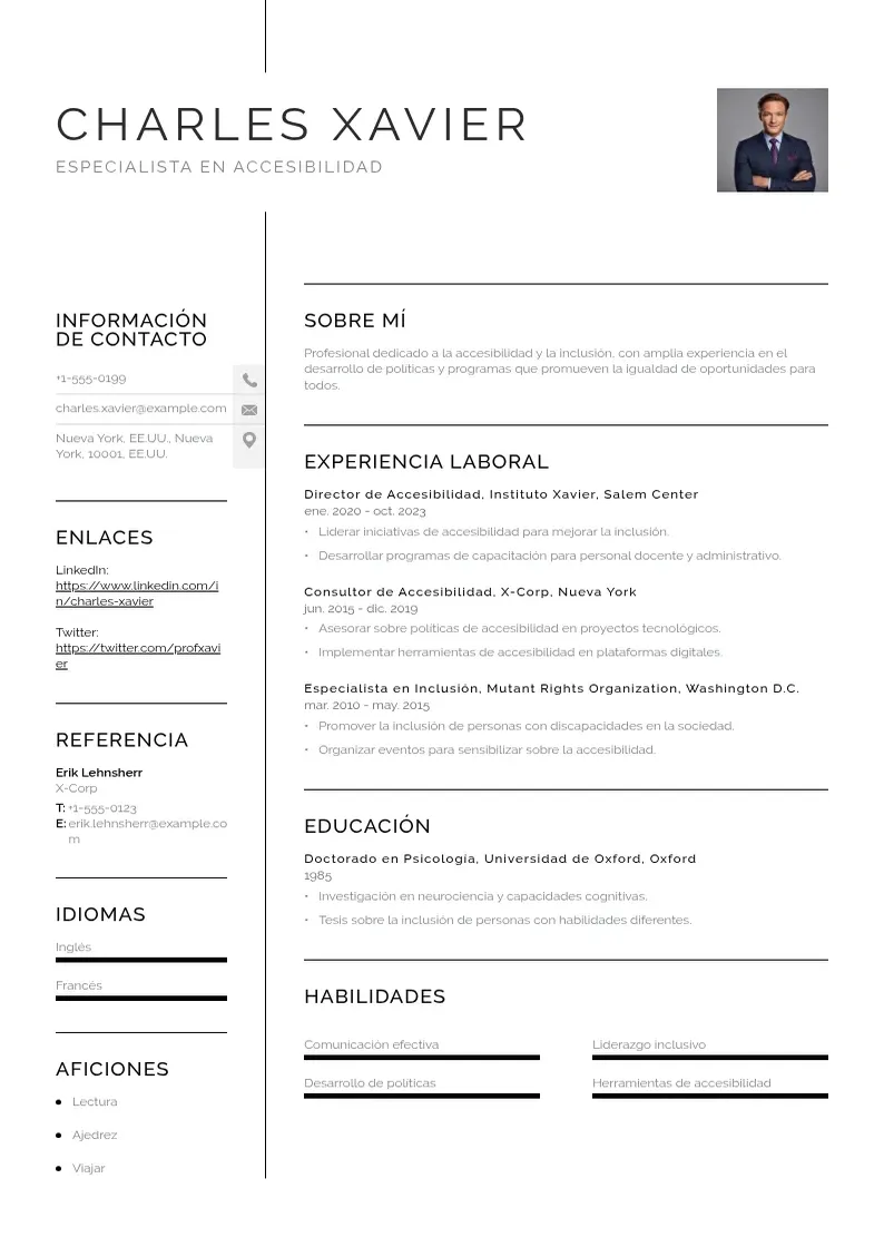 two column especialista-en-accesibilidad resume example