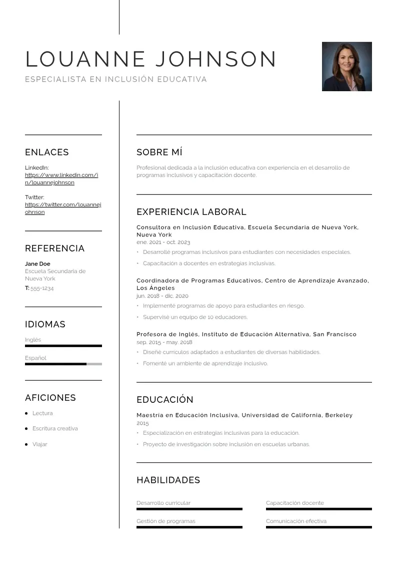 two column especialista-en-inclusion-educativa resume example