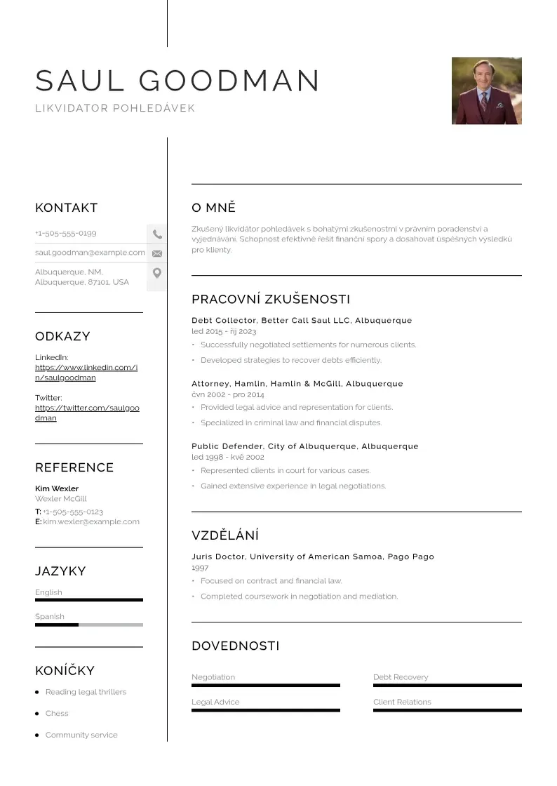 Vienkārša Likvidator pohledavek zivotopis CV piemērs