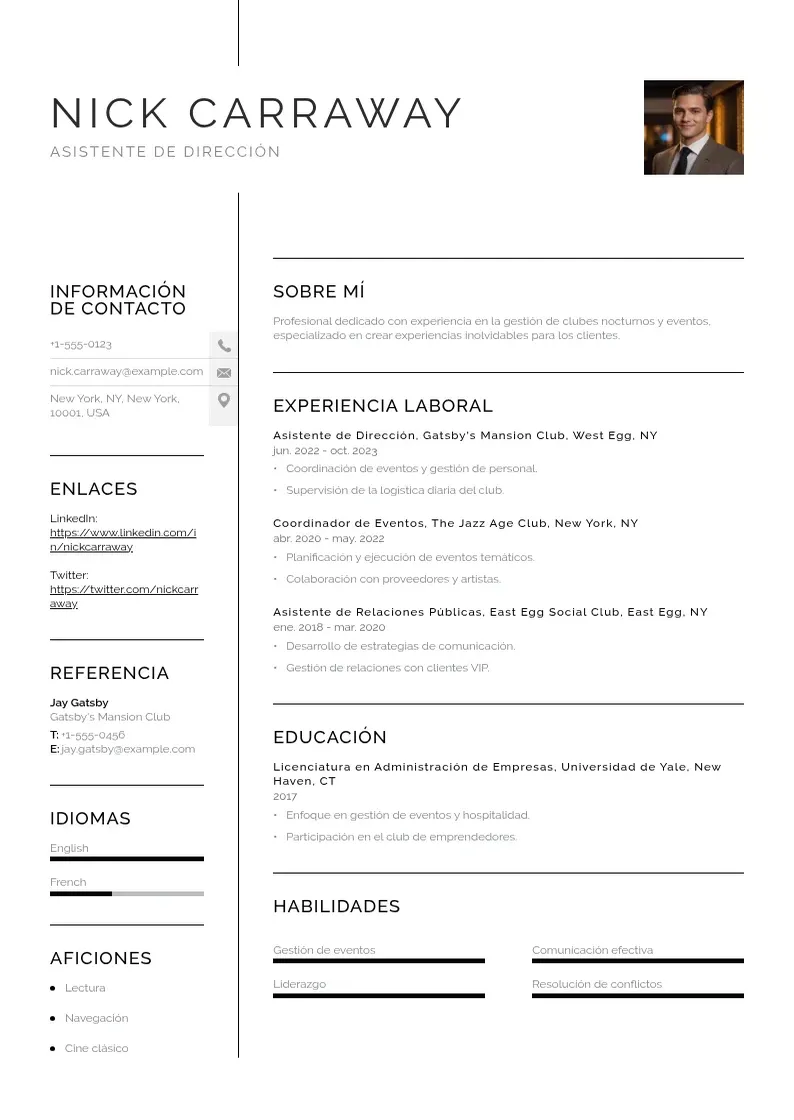 two column asistente-de-direccion-de-club-nocturno resume example
