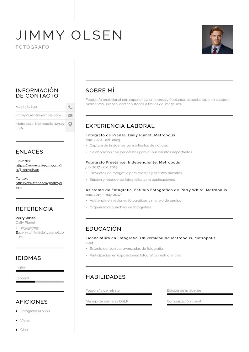 two column curriculum-de-fotografo resume example