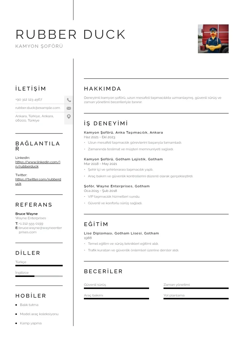 Vienkārša Kamyon soforu CV piemērs