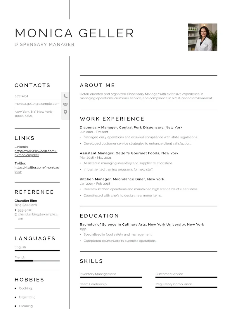 simple Dispensary manager resume resume example
