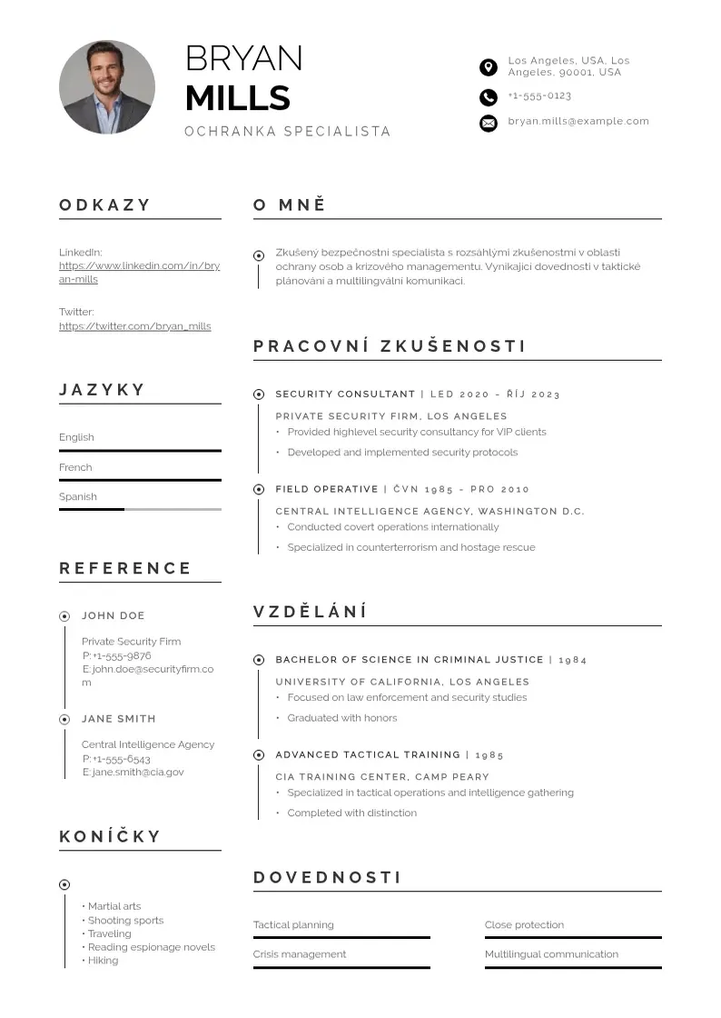 Profesionāla Ochranka zivotopis CV veidne