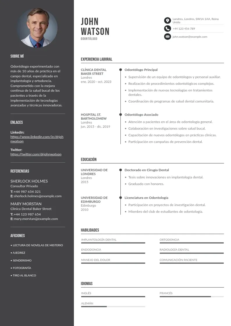 two column curriculum-vitae-de-odontologo resume example
