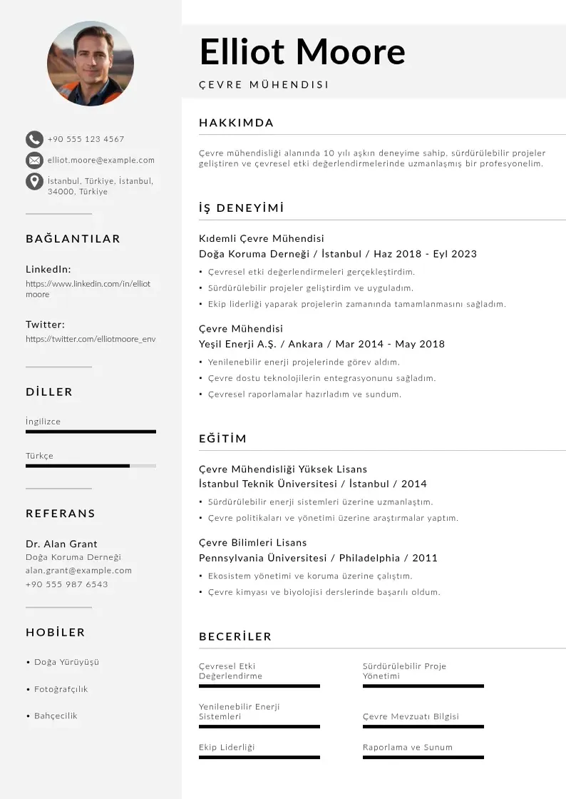 Mūsdienīga Cevre muhendisi si CV veidne