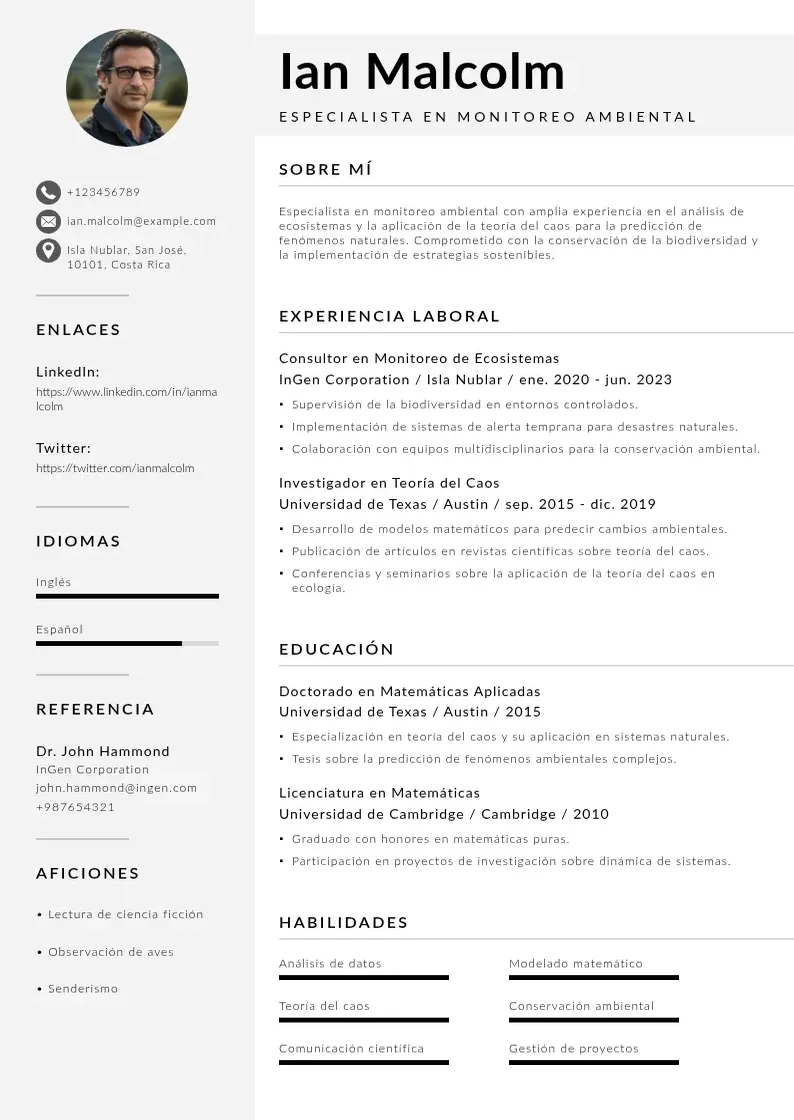 two column especialista-en-monitoreo-ambiental resume example