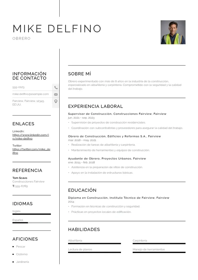 two column cv-obrero resume example