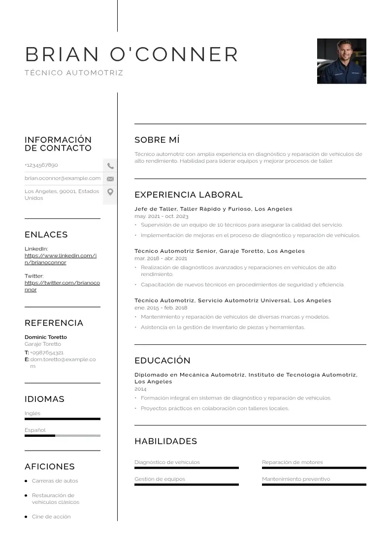 two column cv-tecnico-automotriz resume example