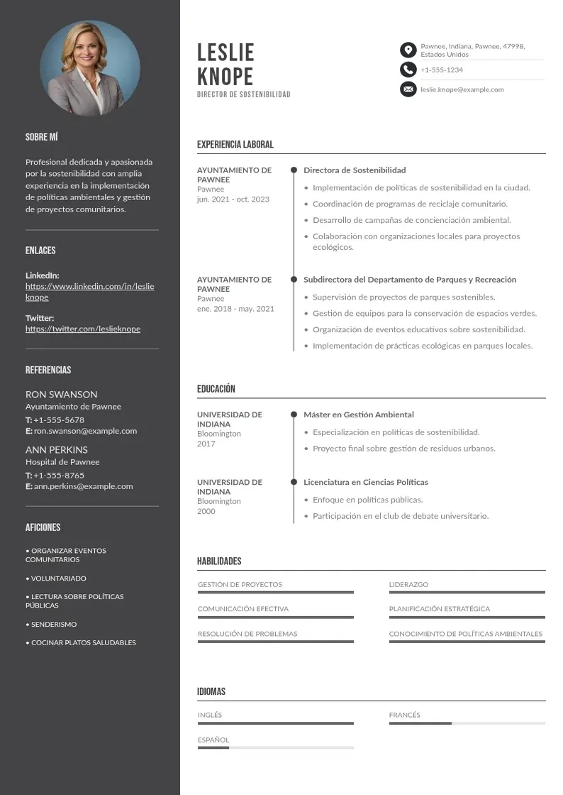 two column director-de-sostenibilidad resume example