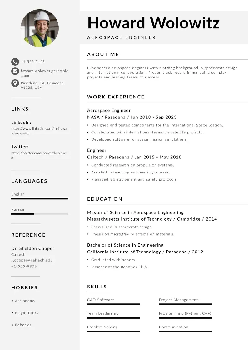 two column ingeniero-en-ingles resume example