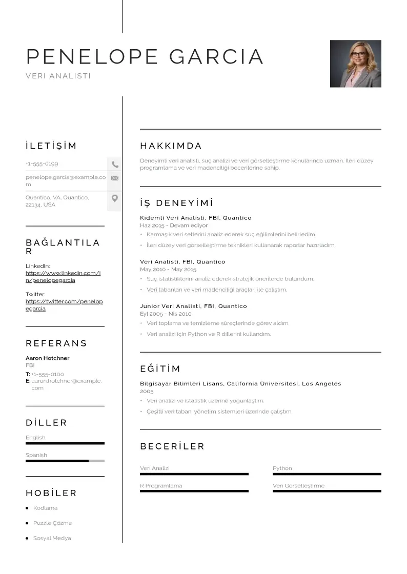 Vienkārša Veri analisti CV piemērs