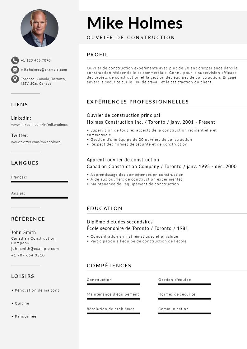 Mod les De CV Efficaces Pour Ouvriers Du B timent Mod les De CV Efficaces Pour Ouvriers Du B timent