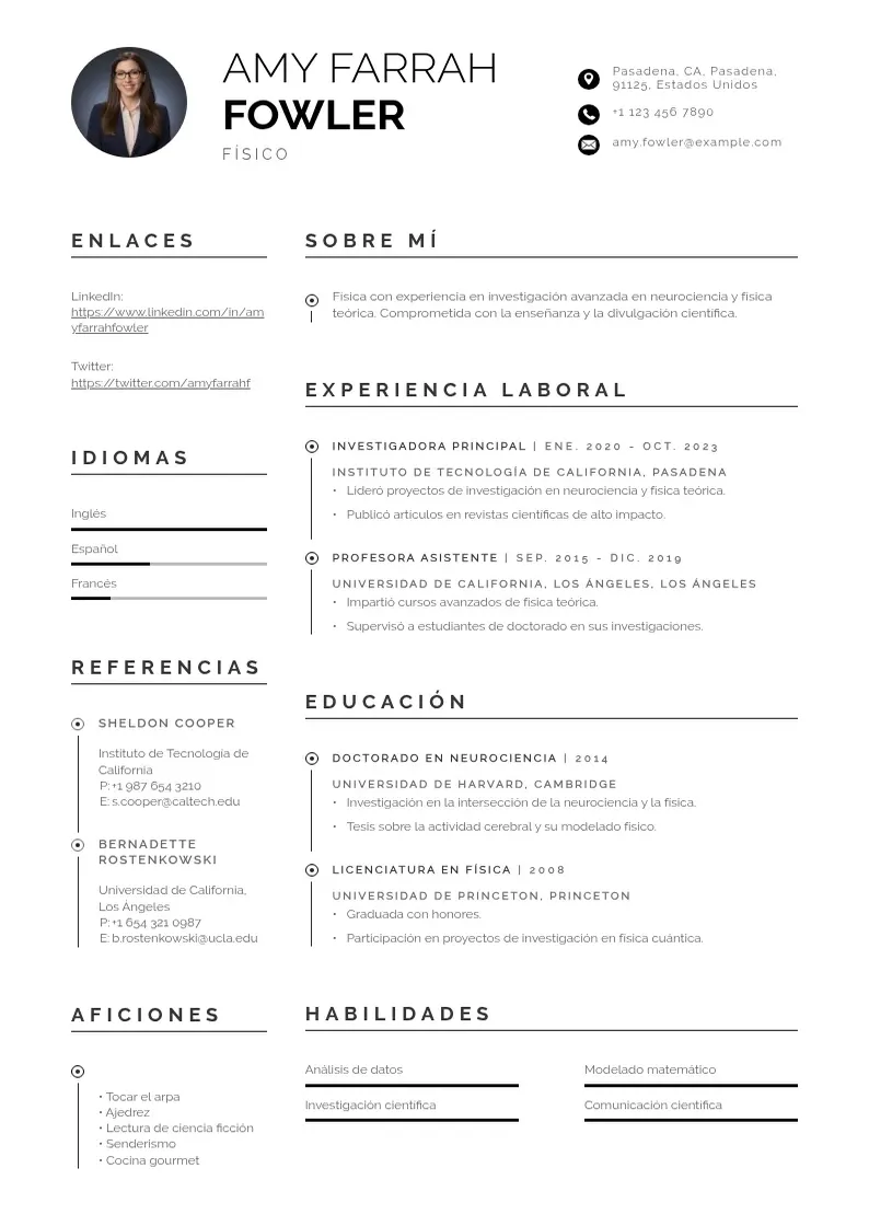 two column cv-de-fisico resume example