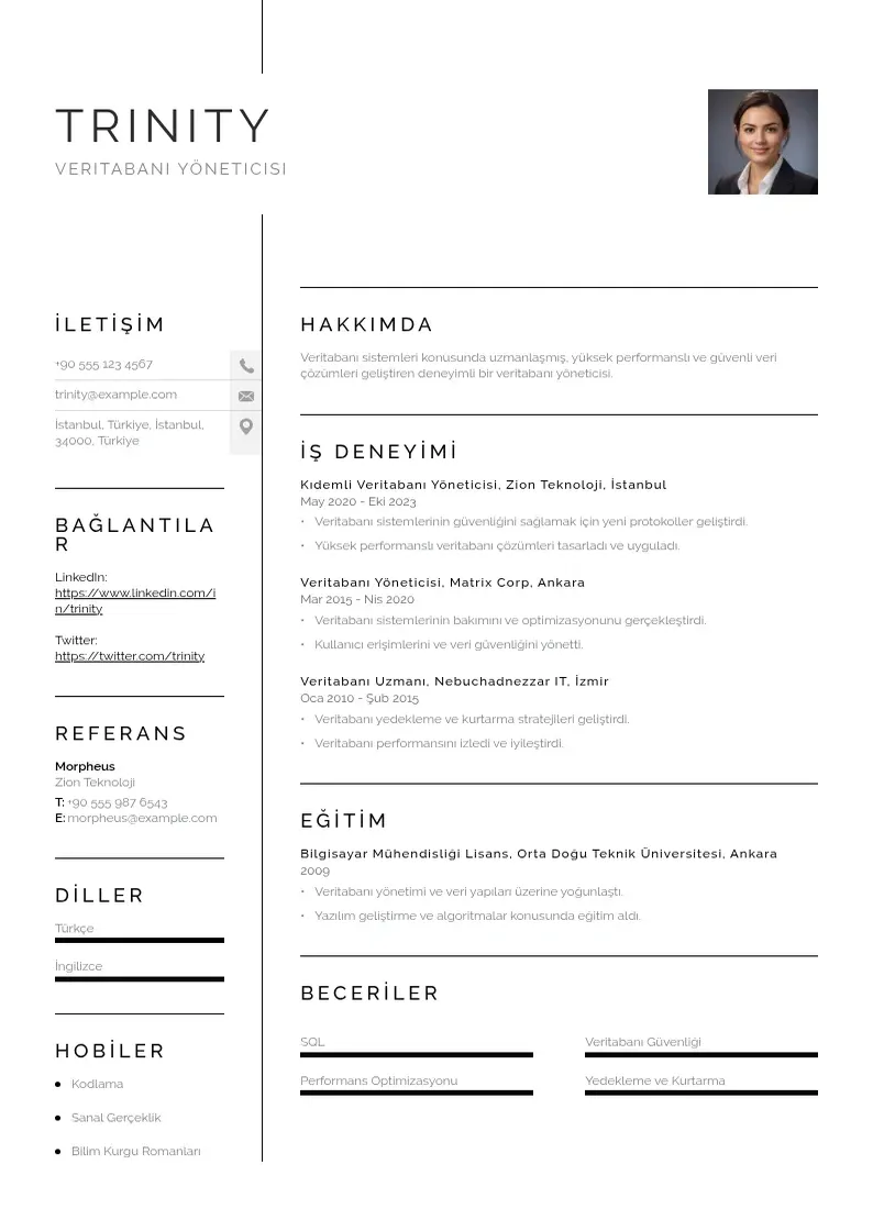 Vienkārša Veritabanı yöneticisi  CV piemērs