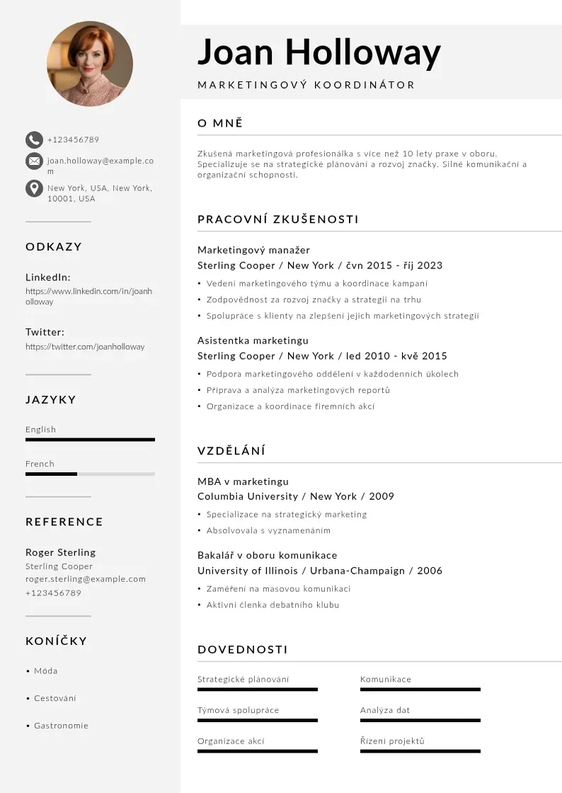 Mūsdienīga Marketingovy koordinator zivotopis CV veidne