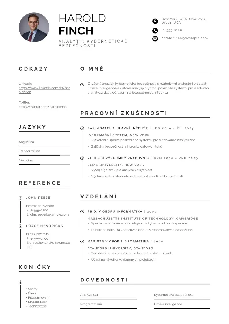 Profesionāla Analytik kyberneticke bezpecnosti zivotopis CV veidne