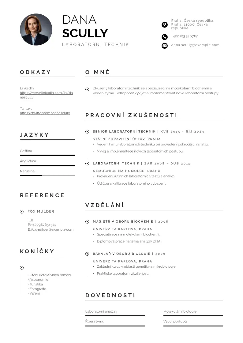 Profesionāla Laboratorniho technika zivotopis CV veidne