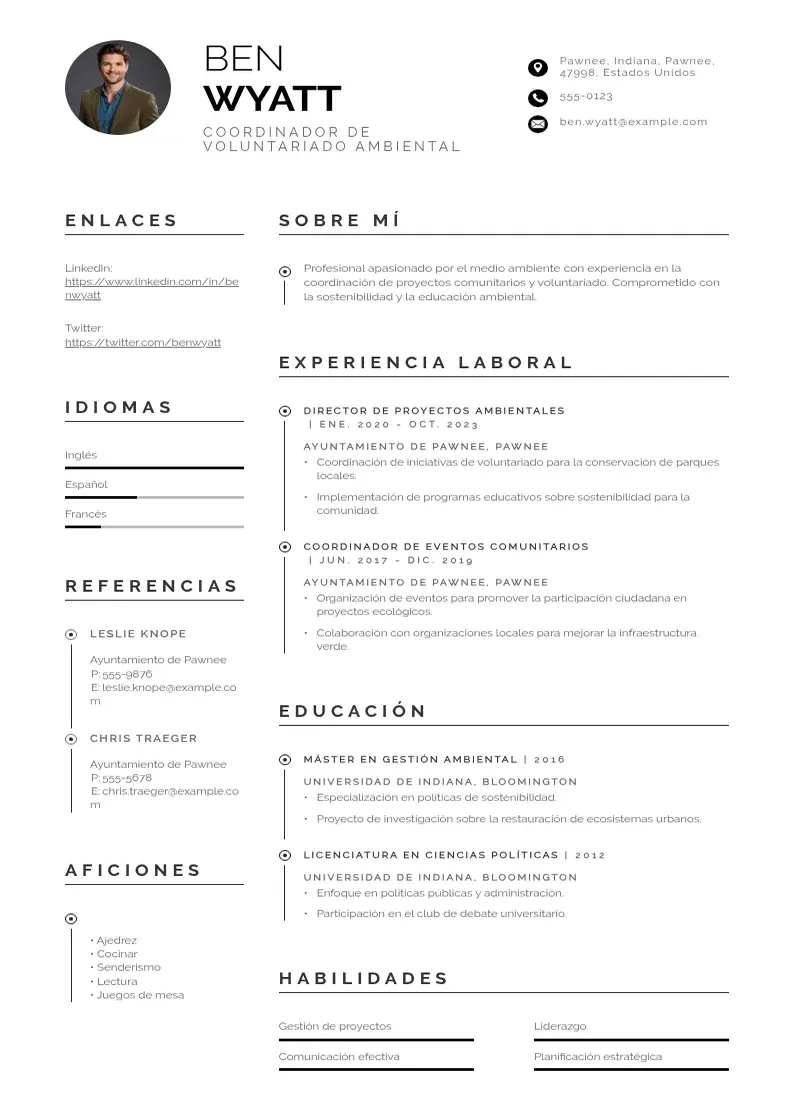 two column coordinador-de-voluntariado-ambiental resume example