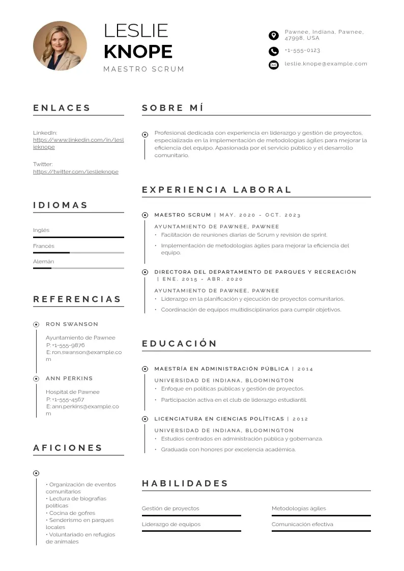 two column cv-maestro-scrum resume example