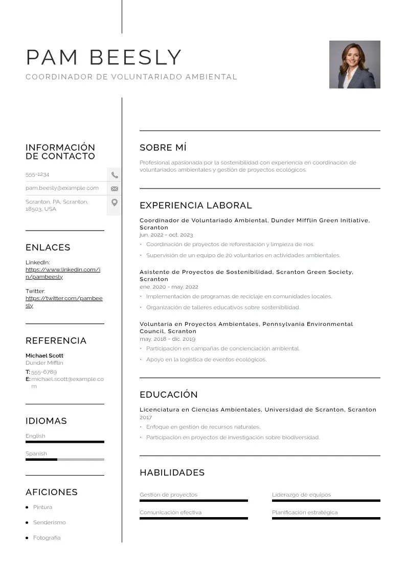 two column coordinador-de-voluntariado-ambiental resume example