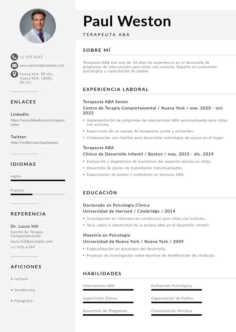 two column terapeuta-aba resume example