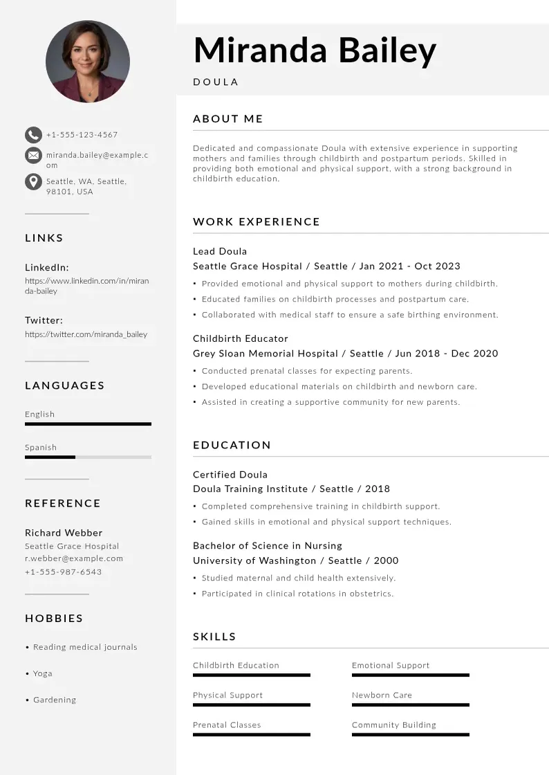 modern Doula resume resume template