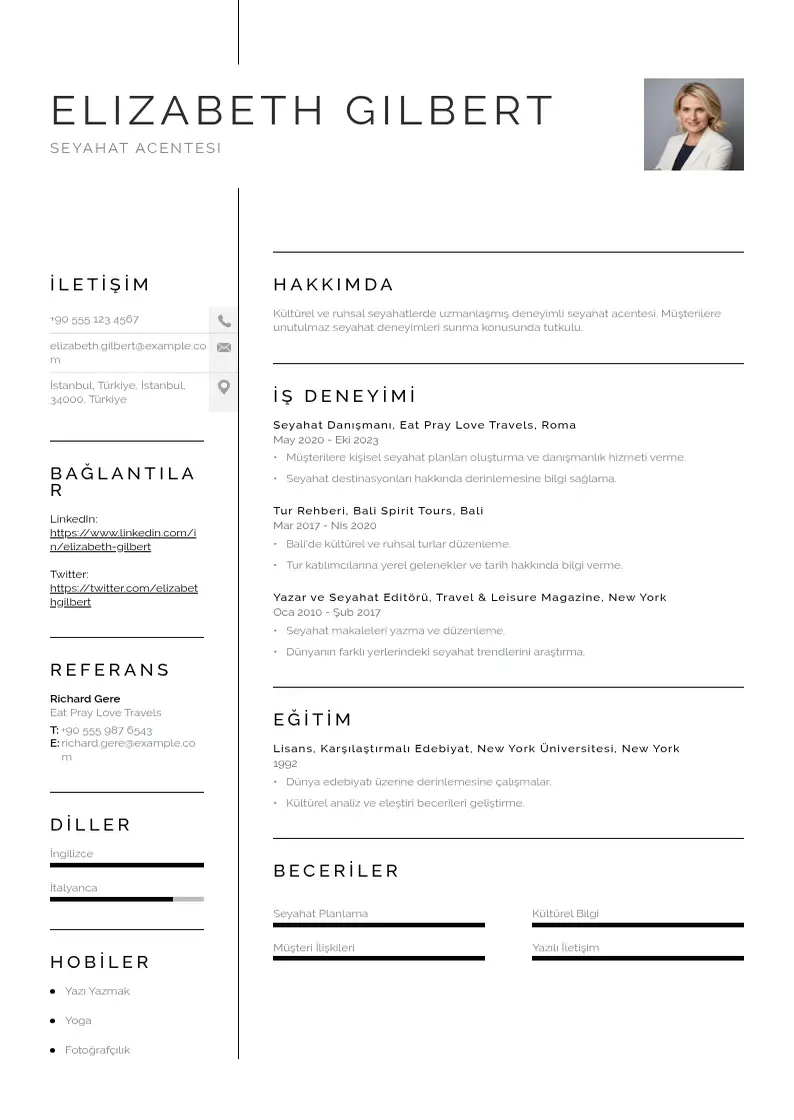 Vienkārša Seyahat acentesi  CV piemērs