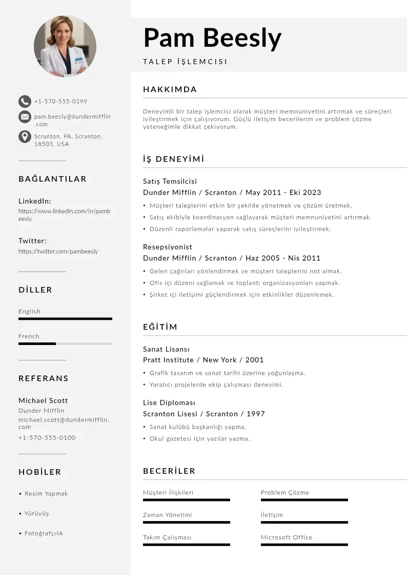 Mūsdienīga Talep İşlemcisi  CV veidne