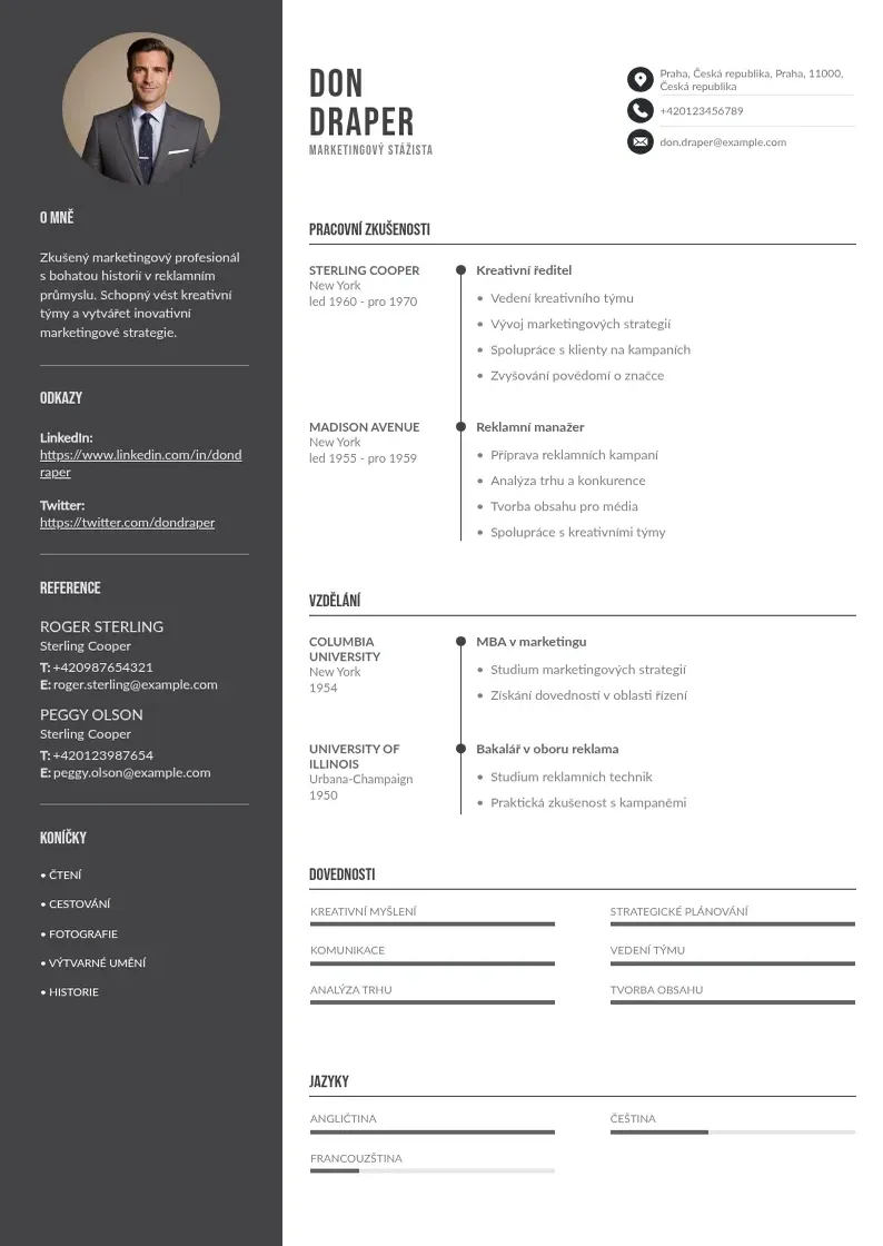 Divu kolonnu Marketingovy stazista zivotopis CV piemērs