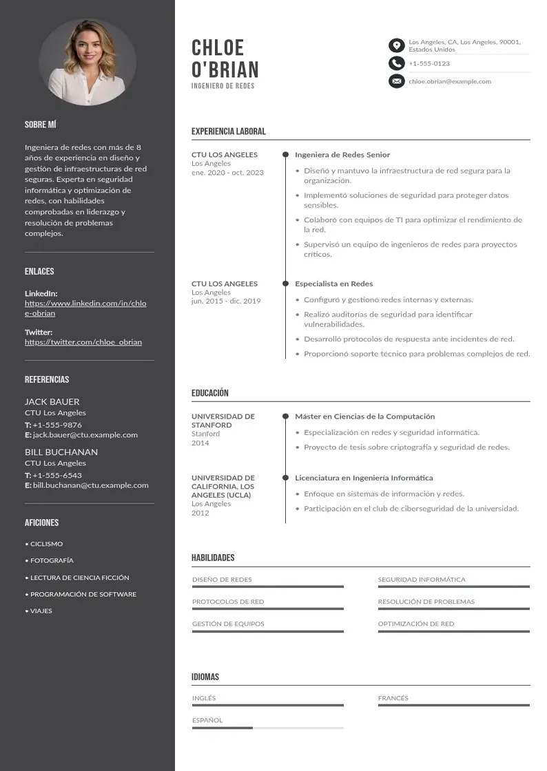 two column ingeniero-de-redes resume example