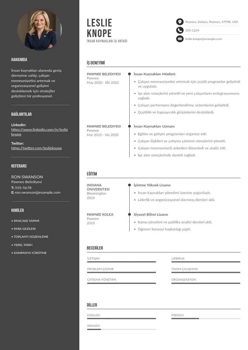 Divu kolonnu İnsan Kaynakları İş Ortağı  CV piemērs