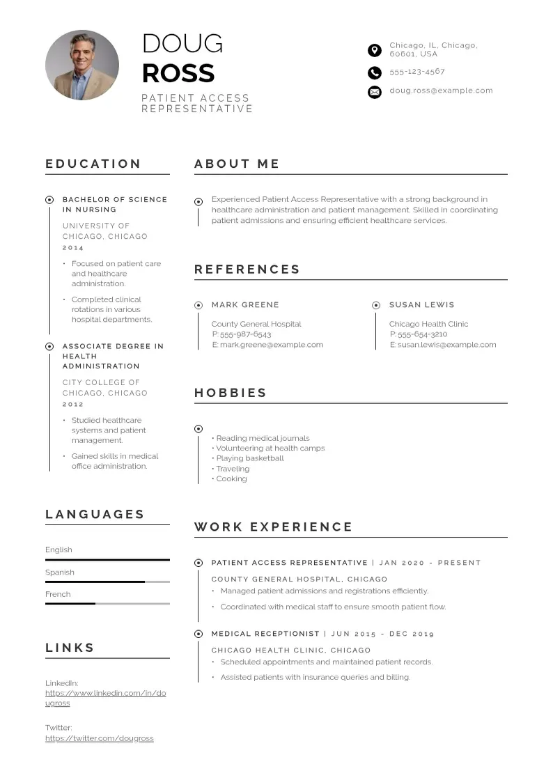 professional Patient access representative resume resume template